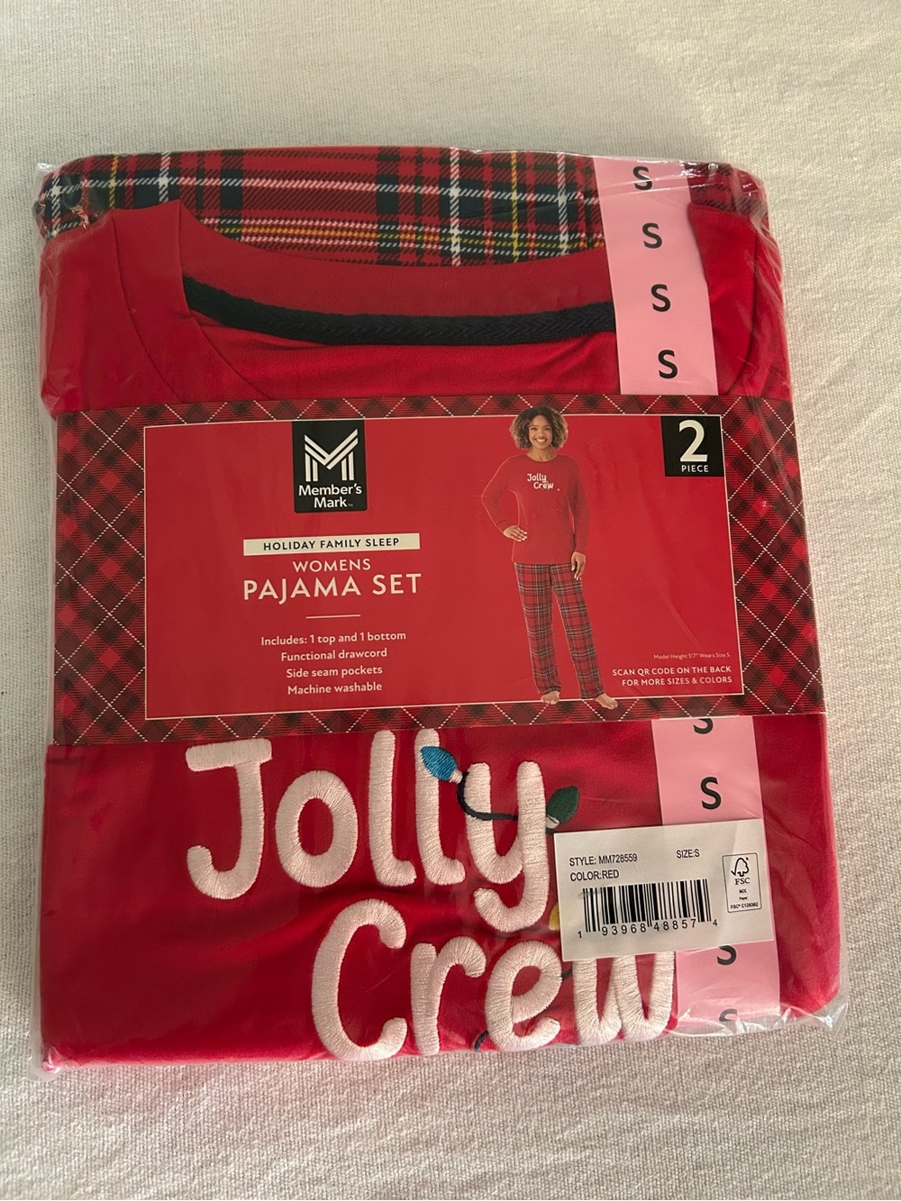 Women's Member's Mark Red 'Jolly Crew' Holiday Pajama Set size small